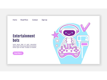 Entertainment bots landing page flat silhouette vector template preview picture