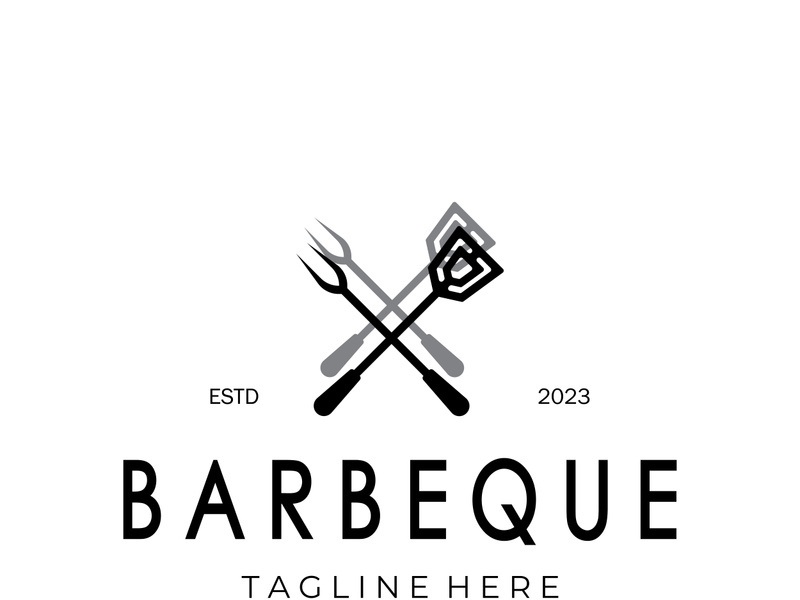 Smoke and BBQ Barbecue Vintage hot grill, with crossed flames and spatula. Logo for restaurant, badge, cafe and bar.vector