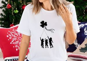 Kids Flying Shamrock Kite Silhouette