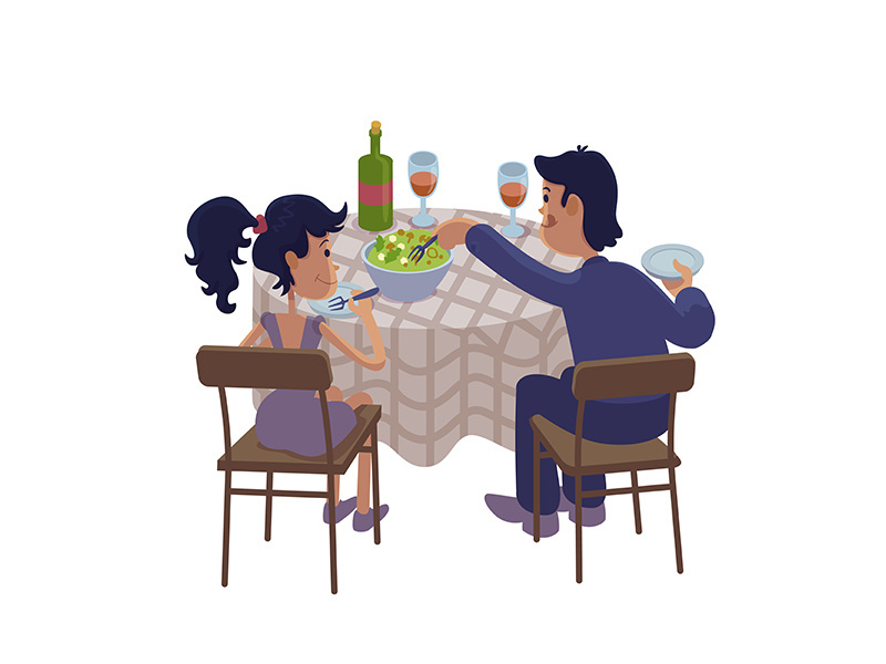 Husband and wife having dinner together flat cartoon vector illustration