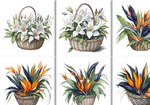 Watercolor Floral Flower Basket Design