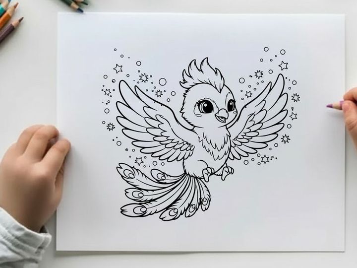 Cute white owl flying with stars vector illustration