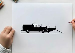 Silhouette of a truck plowing snow on a winter road