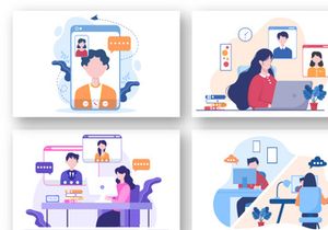 15 Conference Video Call Working for Home Cartoon Illustration