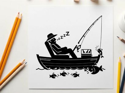 Silhouette of a man fishing in a boat at night