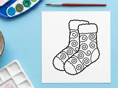 Hand-drawn Christmas knitted sock with spiral patterns and festive holiday theme illustration