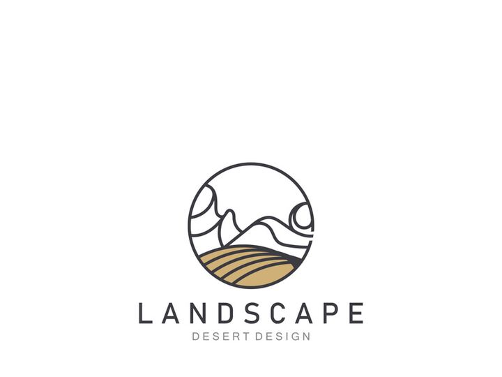 Landscape Desert line art outline minimalist logo vector illustration design