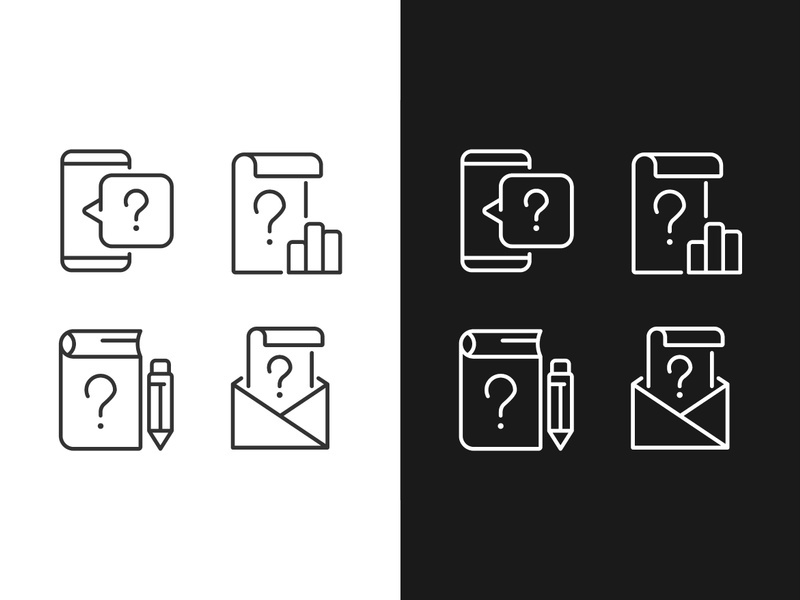 Questions in business and education linear icons set
