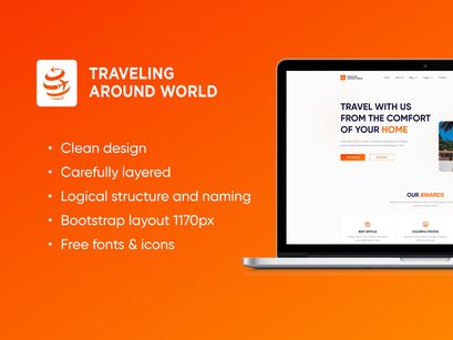 Denvikel - Travel blog design template PSD