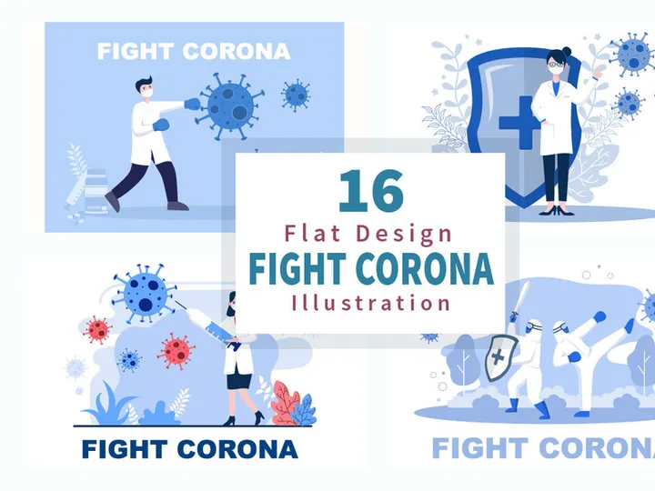 16 Fighting With Corona Virus Flat Illustration