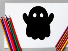 Süßer Cartoon-Geist-Charakter mit erhobenen Armen in spielerischer Pose