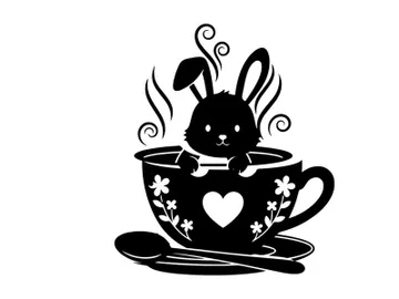 Adorable bunny silhouette in a teacup with heart design preview picture