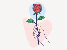 Women Hand Give a Flower, Vector Illustration