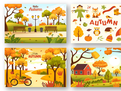 21 Panoramic Autumn Vector Illustration