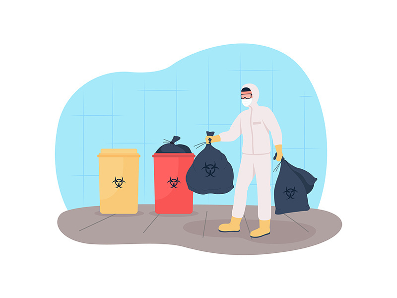 Throw out medical waste 2D vector web banner, poster