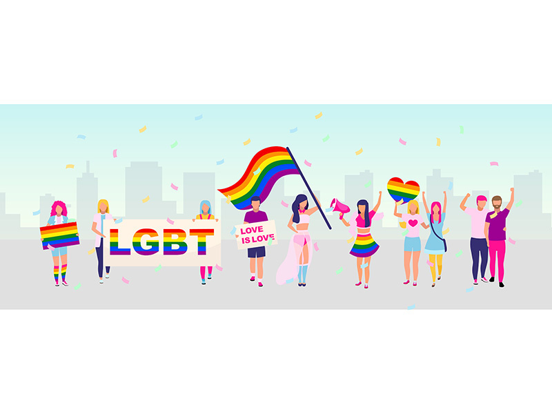 LGBT community rights protection protest flat vector illustration