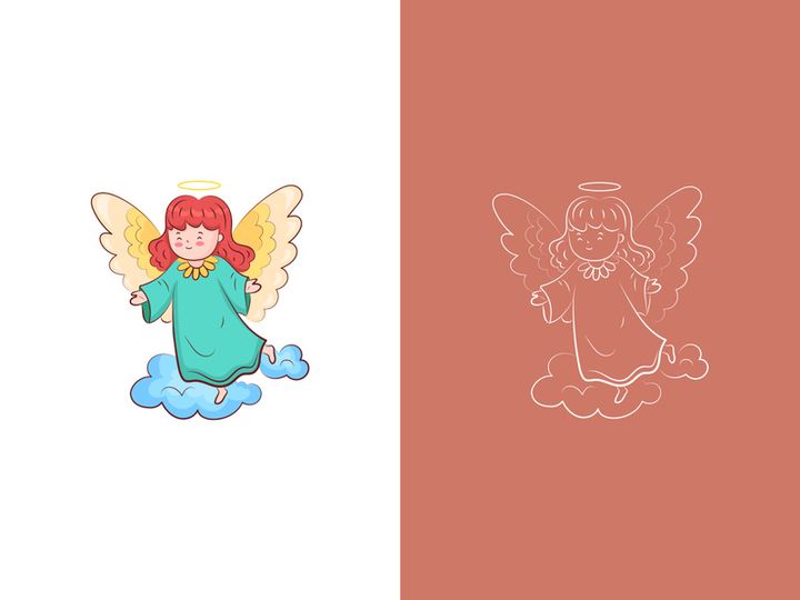 cute little girl angel hand draw doodle wings flying