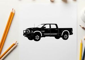 Silhouette of a black pickup truck with white accents and details