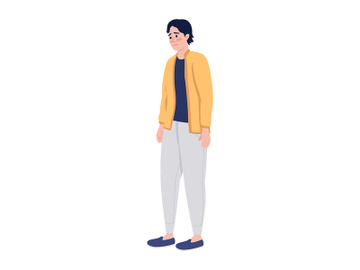 Depressed young man semi flat color vector character preview picture