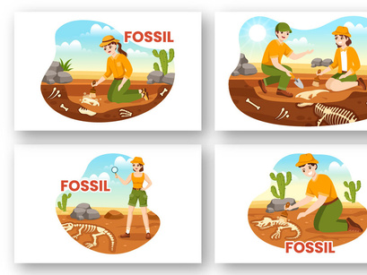 14 Fossil Dinosaurs Skeletons Illustration