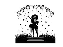 Silhouette of a drag queen performing on stage with confetti