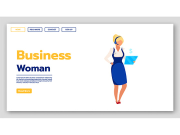 Business woman landing page vector template preview picture