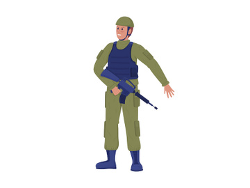Bold serviceman semi flat color vector character preview picture
