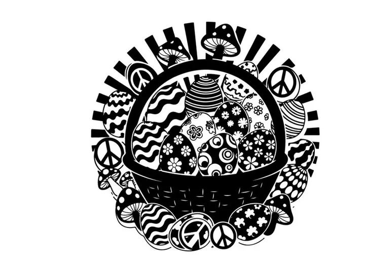 Black and white silhouette peace symbol basket illustration