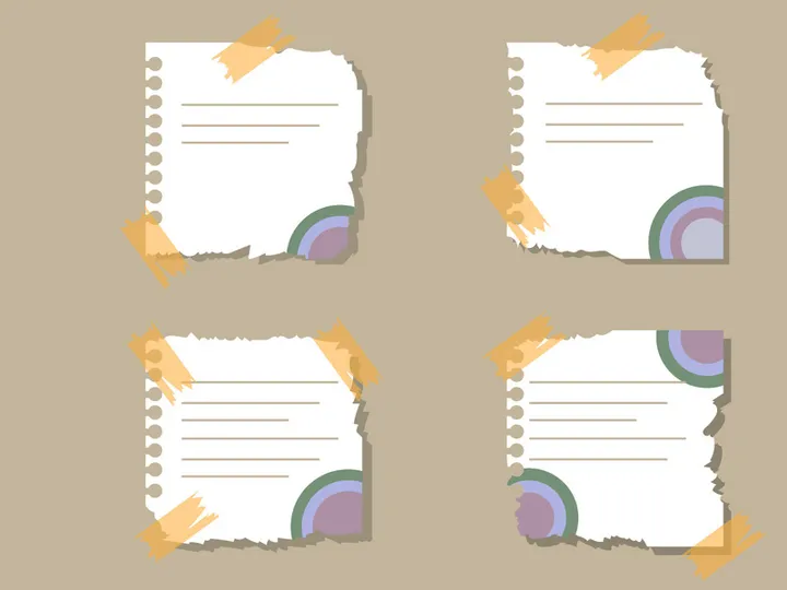 Ripped Pages Design. Torn Paper Notes Torn Edges With Tape, Vector Notepad Realistic Color Stationery Blank Memo Paper