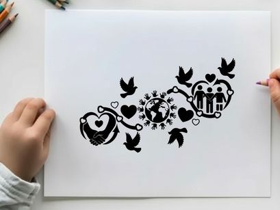 Frieden Liebe Globus Hände Herzen Vektor-Illustration