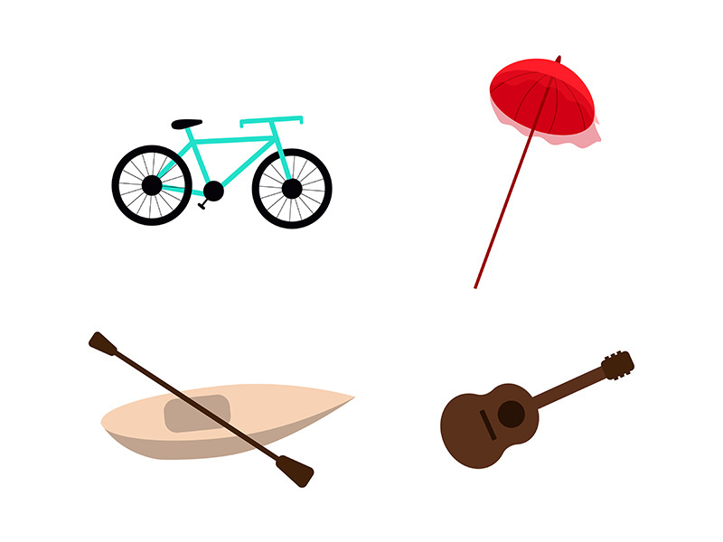 Summer activities flat color vector objects set