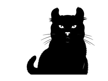 Silhouette of a black cat with piercing eyes and whiskers