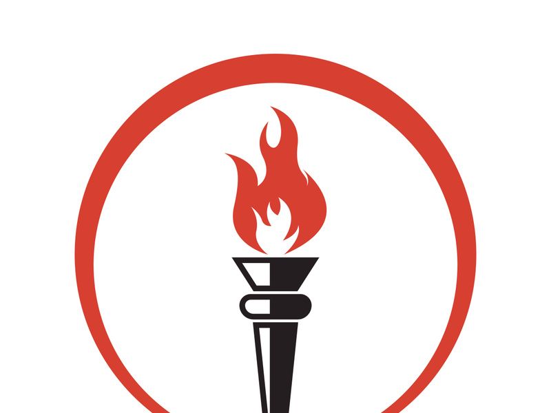 Burning Torch Fire Flame with Pillar column logo design