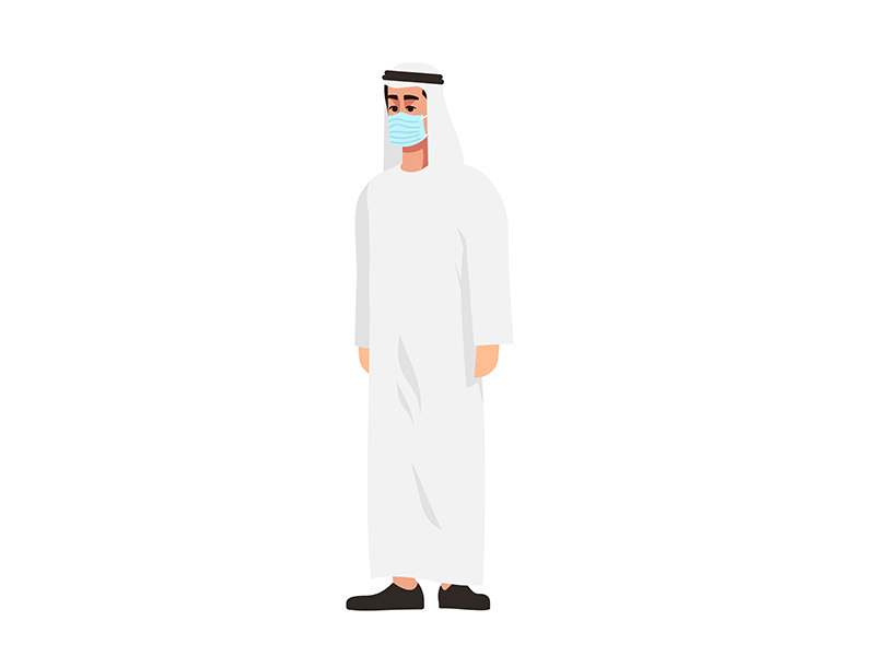 Arab man in surgical mask semi flat RGB color vector illustration