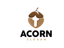 Acorn Logo, Nut Design With Oak Leaves Simple