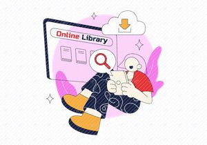 Ilustración Vectorial de Biblioteca en Línea