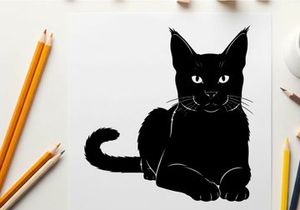 Black cat silhouette with piercing eyes and ears perked up