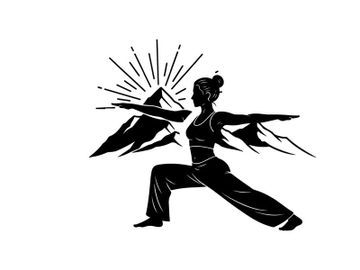 Silhouette of a woman practicing yoga at sunrise preview picture