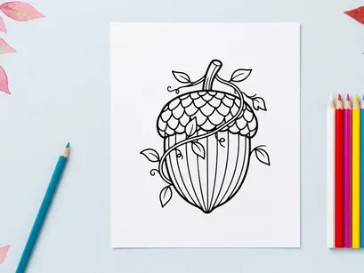 Süßes Cartoon-Eichelchen mit lächelndem Gesicht und Blattkappe. Verspielte Natur-Illustration für Kinder und Bildungsinhalte.