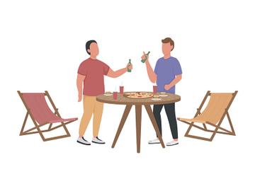 Male friends exchanging news semi flat color vector characters preview picture