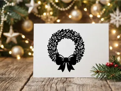 Ícono de corona navideña negra con moño, ilustración vectorial festiva de temporada sobre fondo blanco