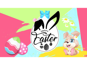 Happy Easter greeting card flat vector template preview picture