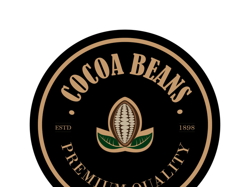 cocoa logo,cocoa bean,cocoa tree,cocoa branches and leaves,chocolate mix on white background,vintage,modern,simple,minimalist icon illustration template design vector