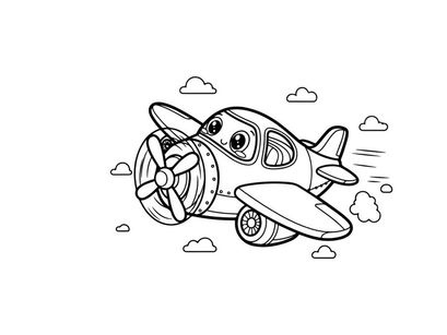 Cute cartoon airplane flying in sky vector illustration