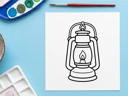 Vintage Öl-Laternen-Linienkunst-Icon. Retro-Kerosinlampen-Zeichnung für Camping oder Halloween.