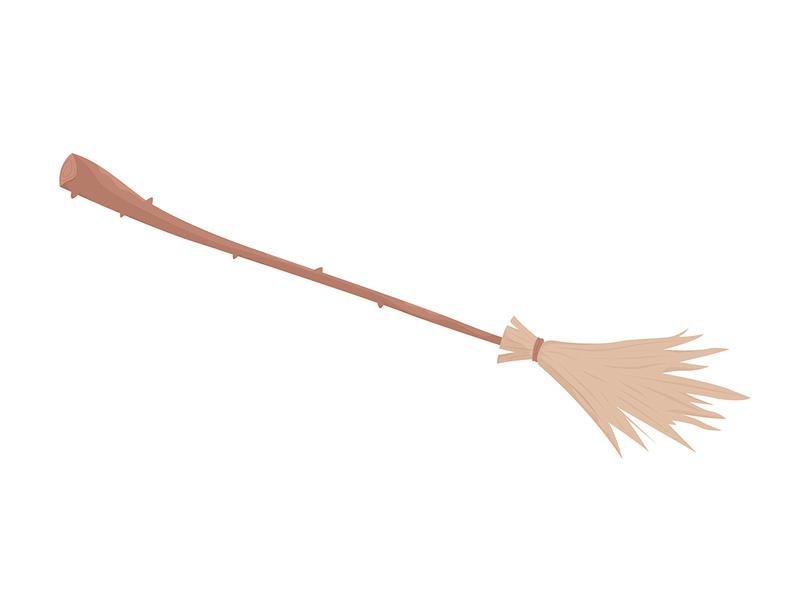 Wooden broom semi flat color vector object