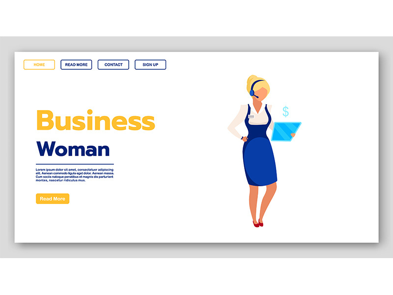 Business woman landing page vector template
