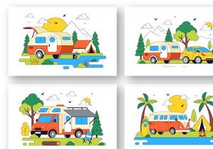 10 Camping Car Vector Illustration