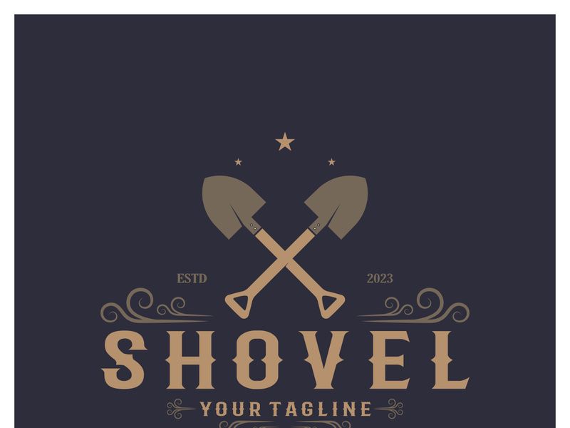 Shovel logo for agriculture, excavation,building, mining foundation. gardening vector set design with leaves