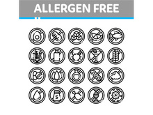 Allergen Free Products Vector Thin Line Icons Set